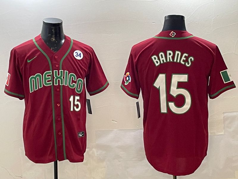 Men 2025 World Cub Mexico #15 Barnes Red Nike MLB Jersey style 3